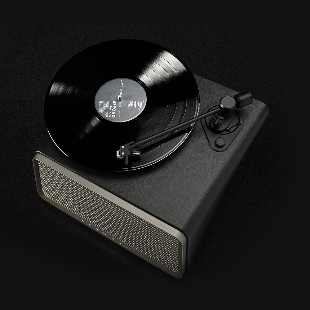HYM Seed – All in one Turntable System with Bluetooth - Black Leather